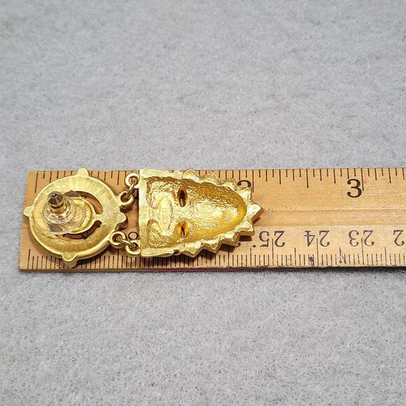 Vintage 1993 Avon Tribal African Aztec Egyptian Inspired Mask Brooch-Earring Set - Picture 9 of 11